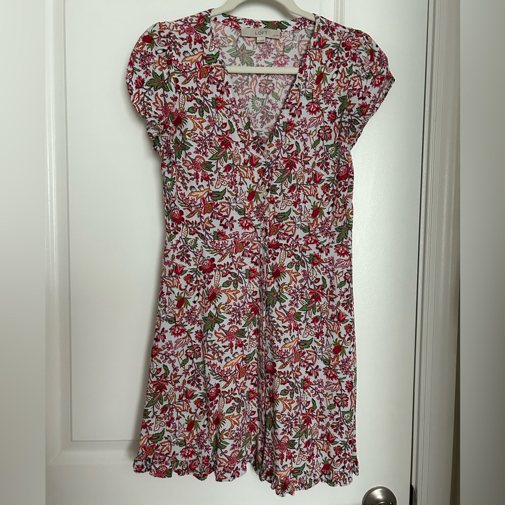 Petite LOFT Floral Button Down Dress with Pockets